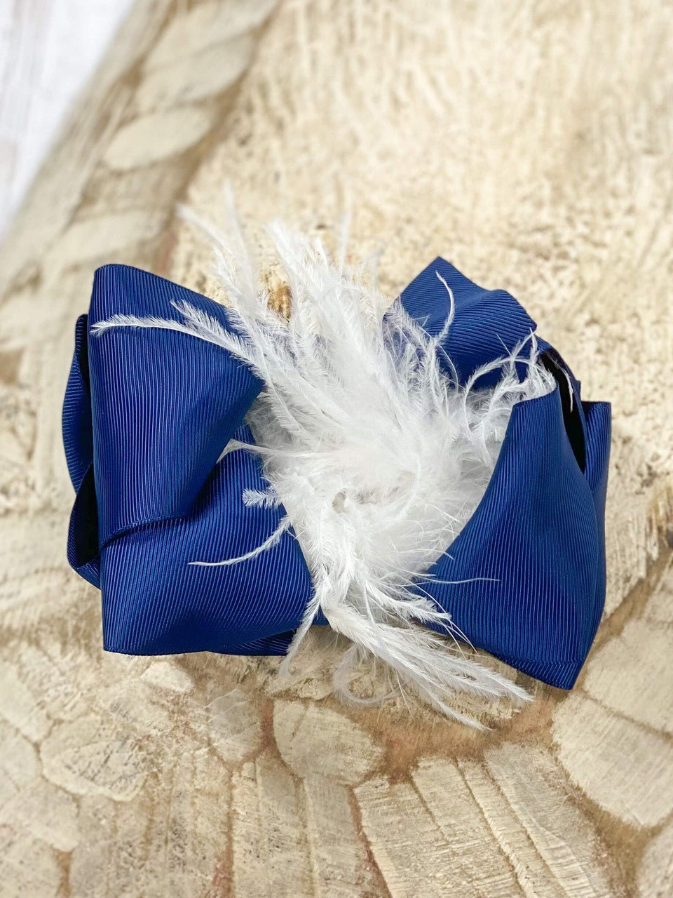 Texas Size Navy & White Feather Puff Hair Bow