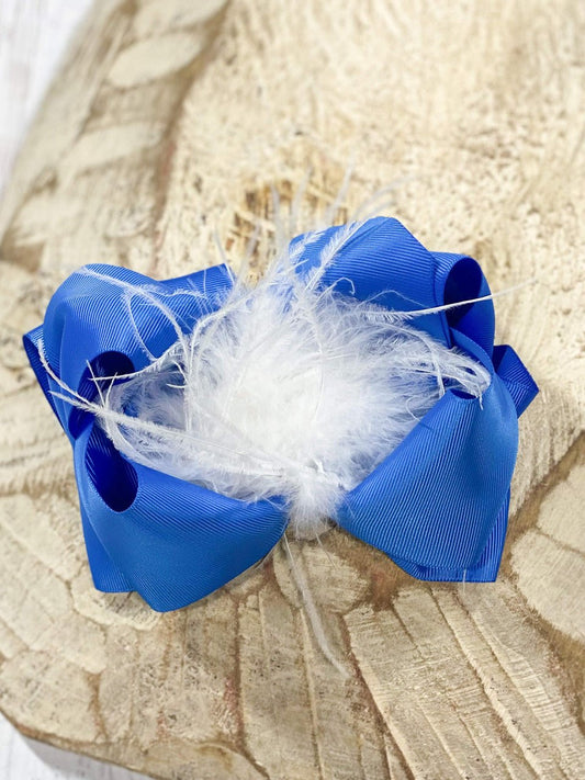 Texas Size Royal Blue & White Feather Puff Hair Bow