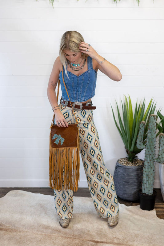 Thunderbird Cowhide Crossbody - Tooled Leather Cowhide Clutch