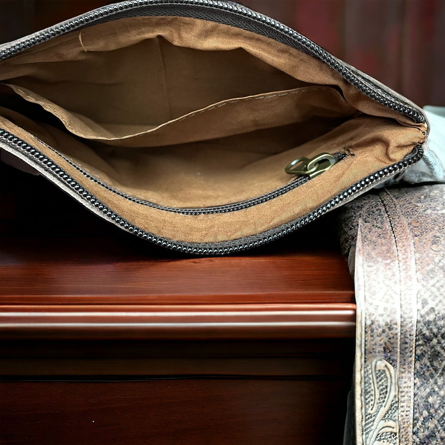 Tooled Cowhide Wristlet Pouch