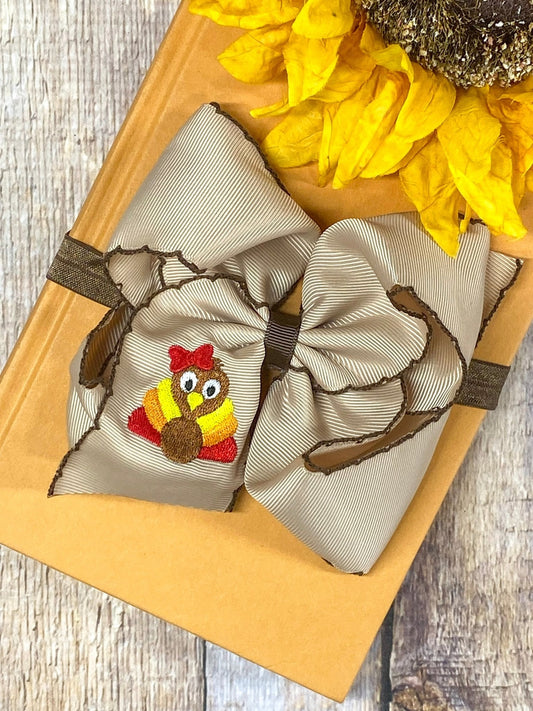 Turkey Embroidered Moonstitch Bow Headband