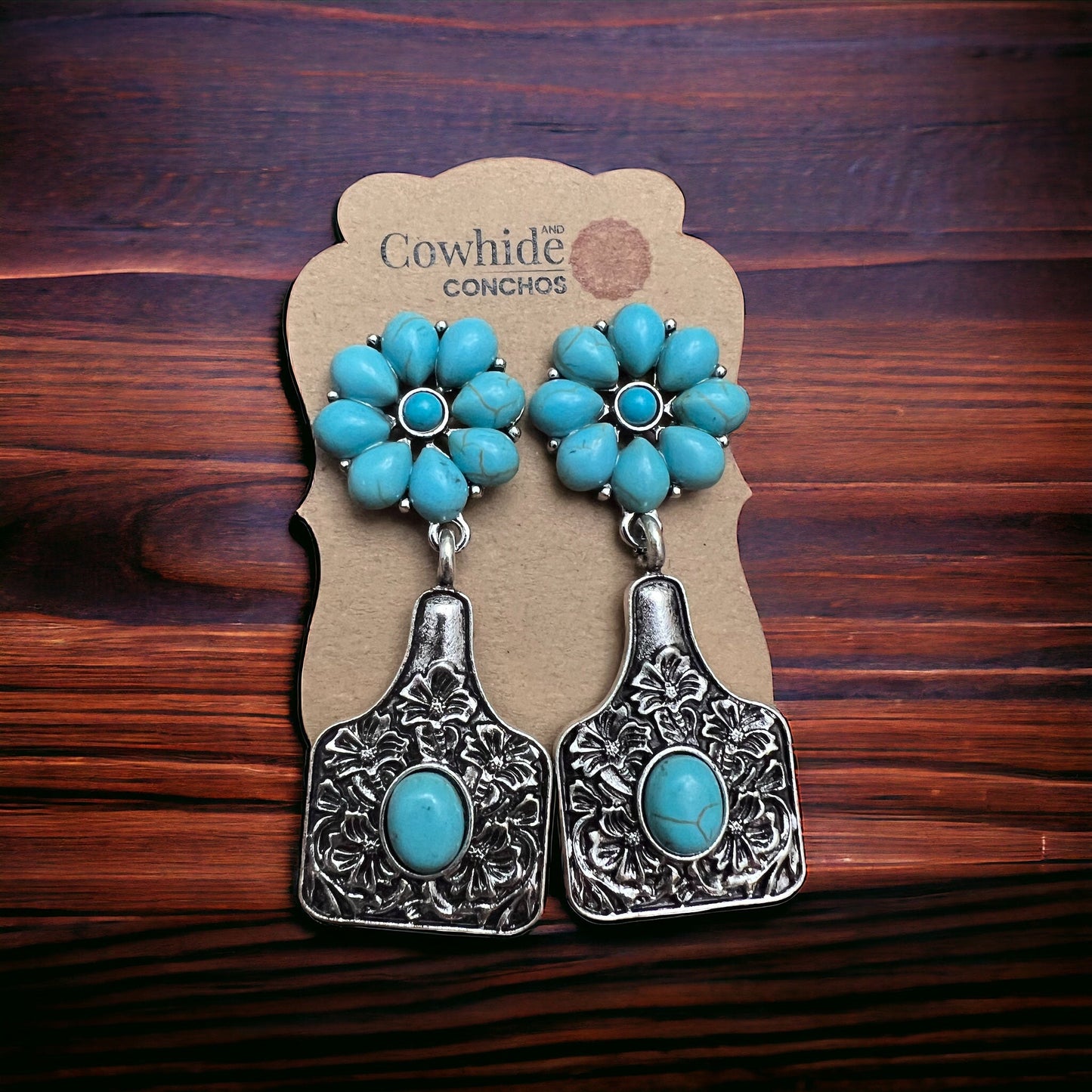 Turquoise Cluster Flower Ear Tag Earrings