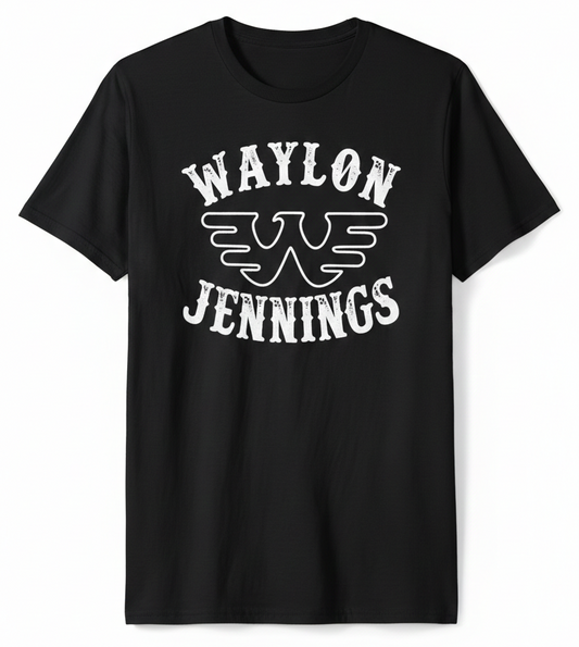 Waylon Jennings Outlaw Country Graphic Tee | Bella + Canvas 3001 Black Unisex T-Shirt | Retro Flying W Music Shirt | Vintage Western Rebel Country Top