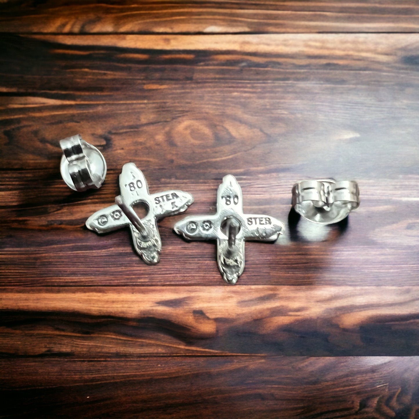 Western Aztec Zia post earrings in sterling silver