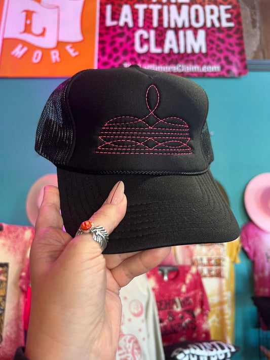 Western Boot Stitch Trucker Cap - Hot pink stitching