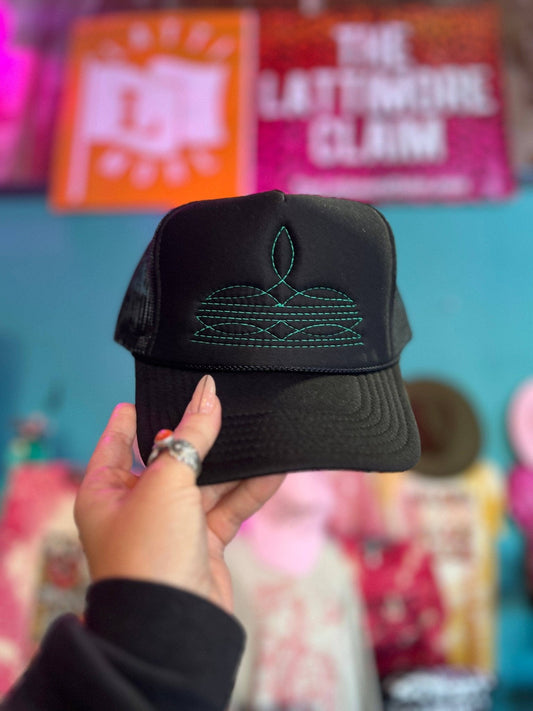 Western Boot Stitch Trucker Cap - Hot pink stitching
