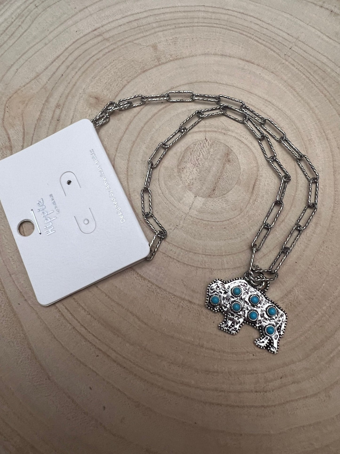 Western Buffalo and Faux Turquoise Necklace - 18 inch + 3