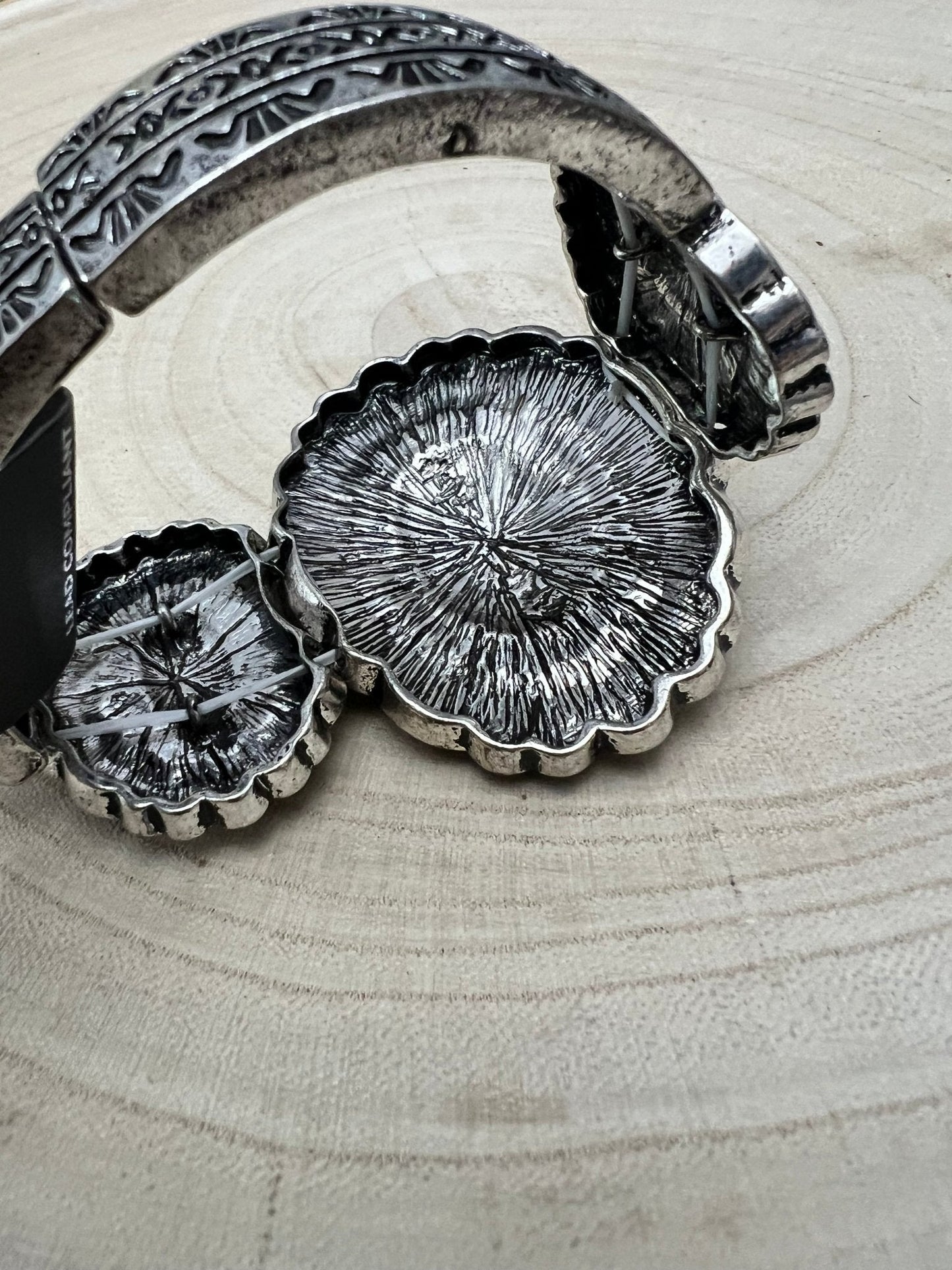 Western Concho and White Stone Faux Wide Statement Stretch Bracelet