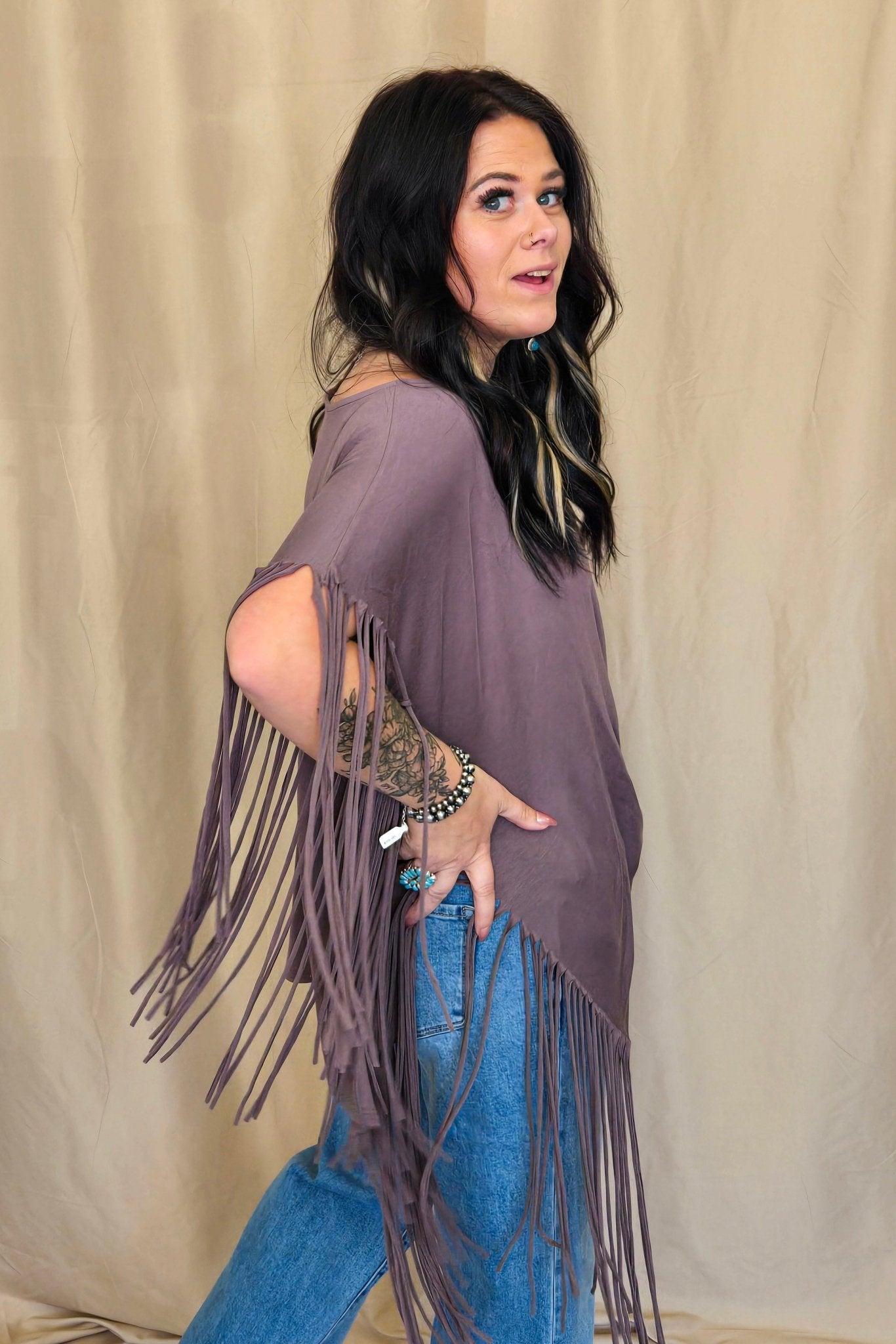 Western Showstopper Fringe Top - Mocha