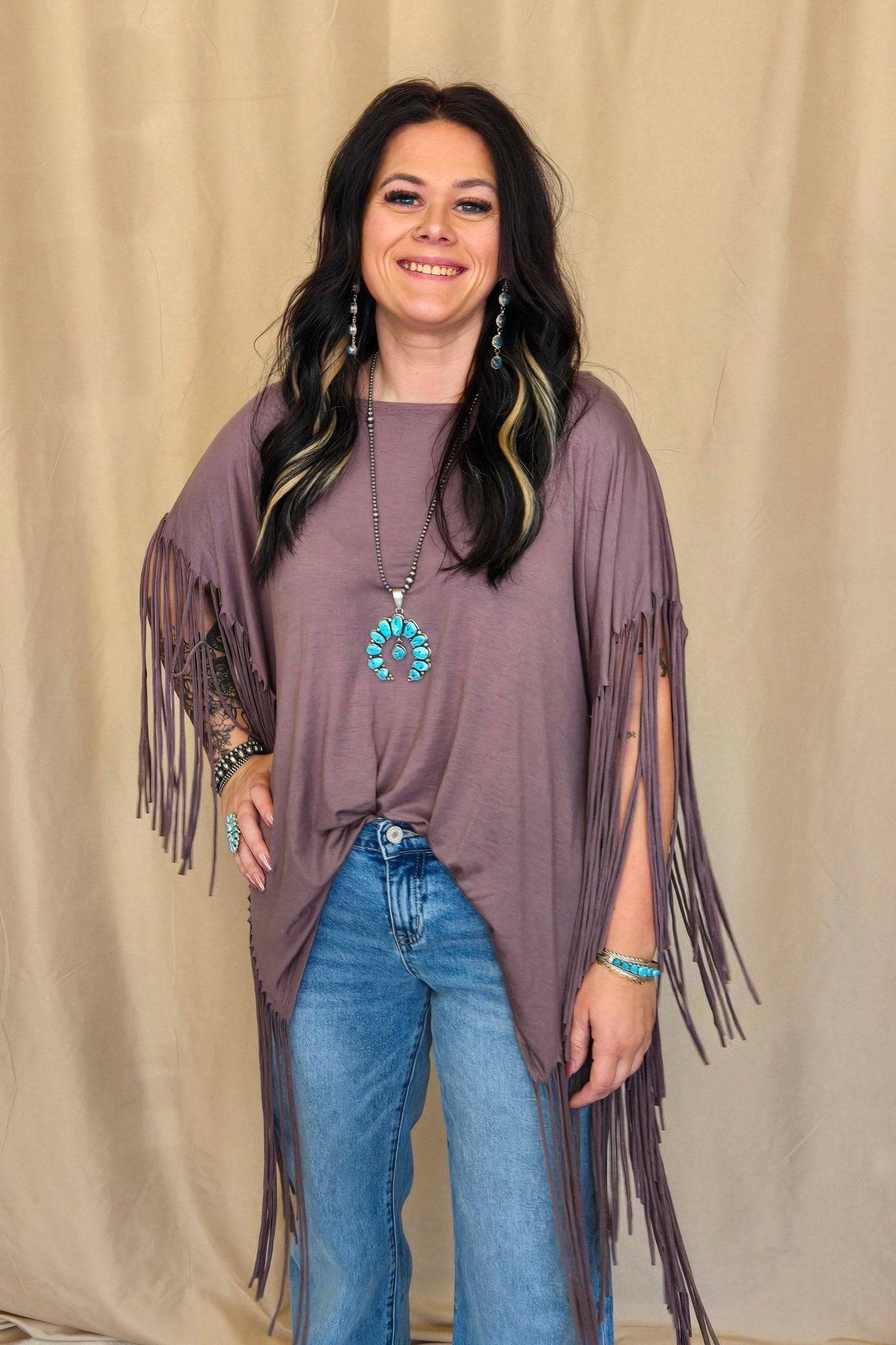 Western Showstopper Fringe Top - Mocha