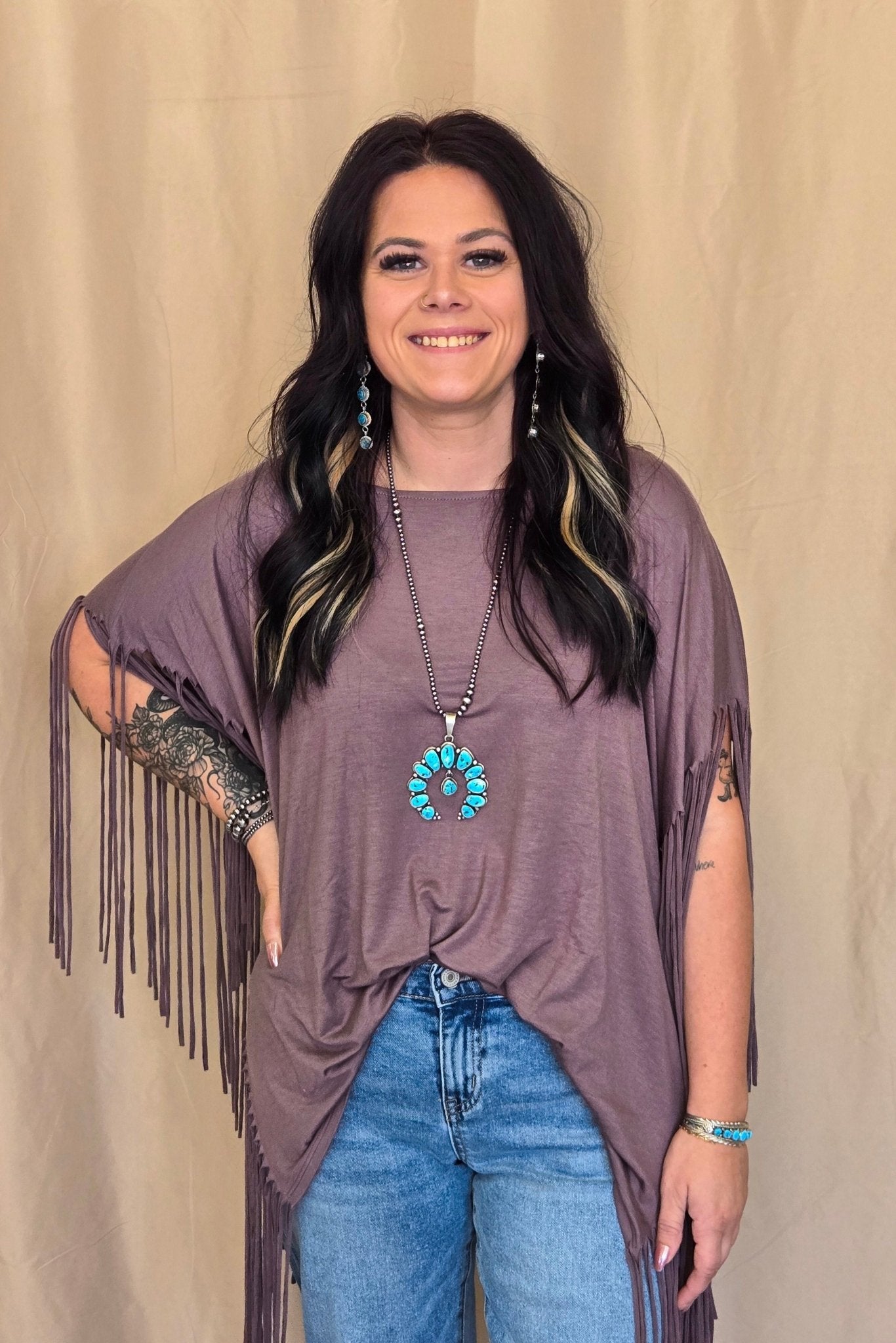 Western Showstopper Fringe Top - Mocha
