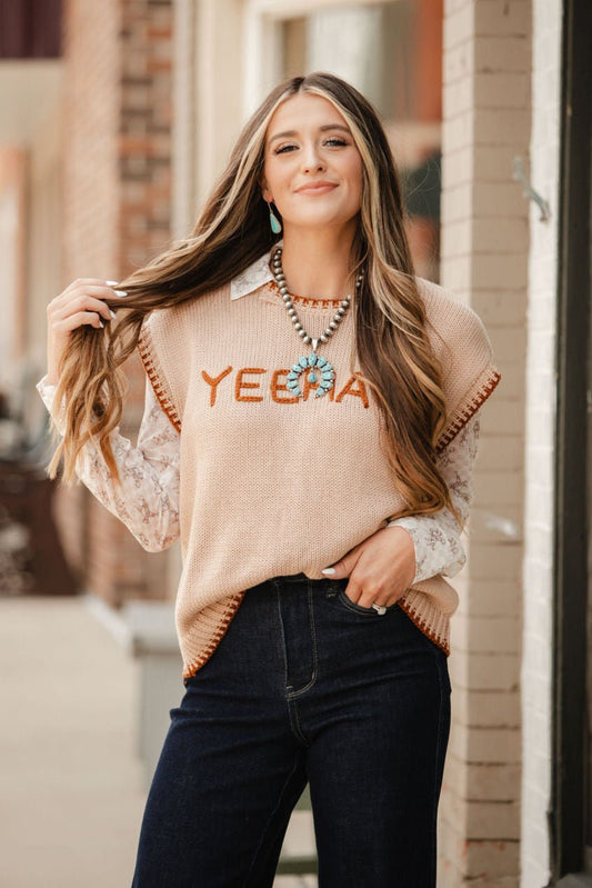 'YEEHAW' Contrast Stitched Sweater - large remaining