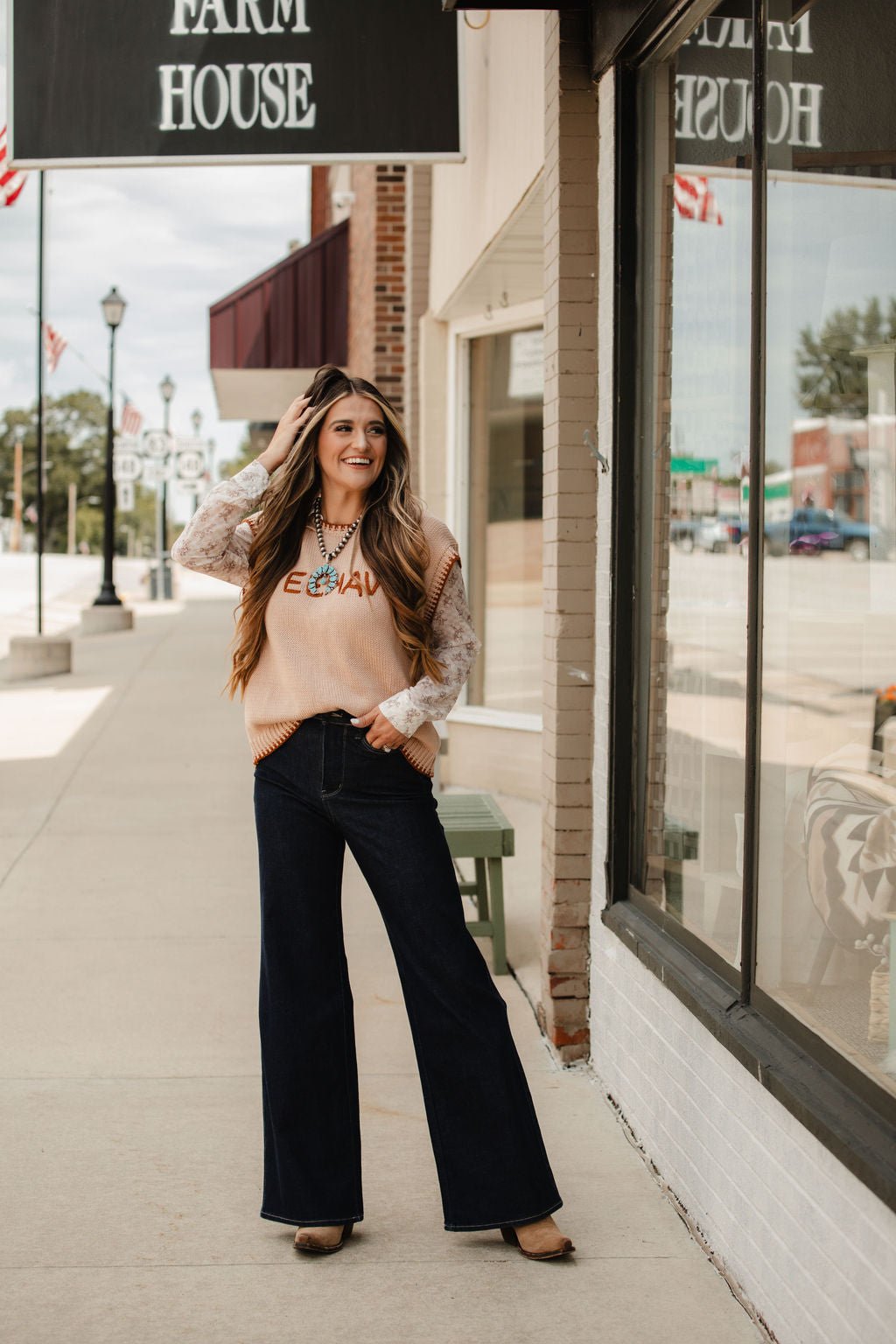 'YEEHAW' Contrast Stitched Sweater - large remaining