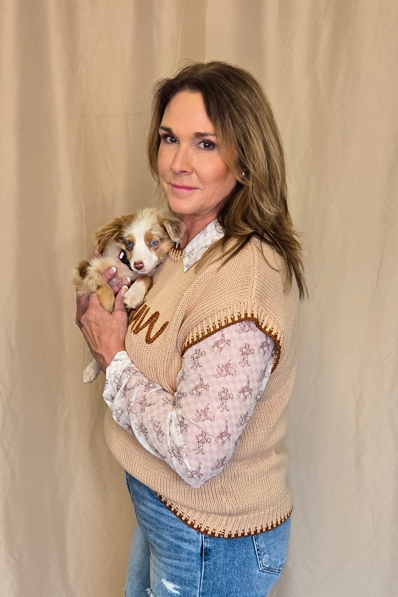 'YEEHAW' Contrast Stitched Sweater - large remaining